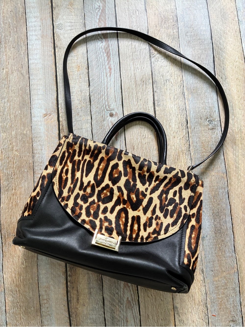 Kate Spade Mira Street Calf hair & Leather Taiden Satchel, Black/ Leopard Print